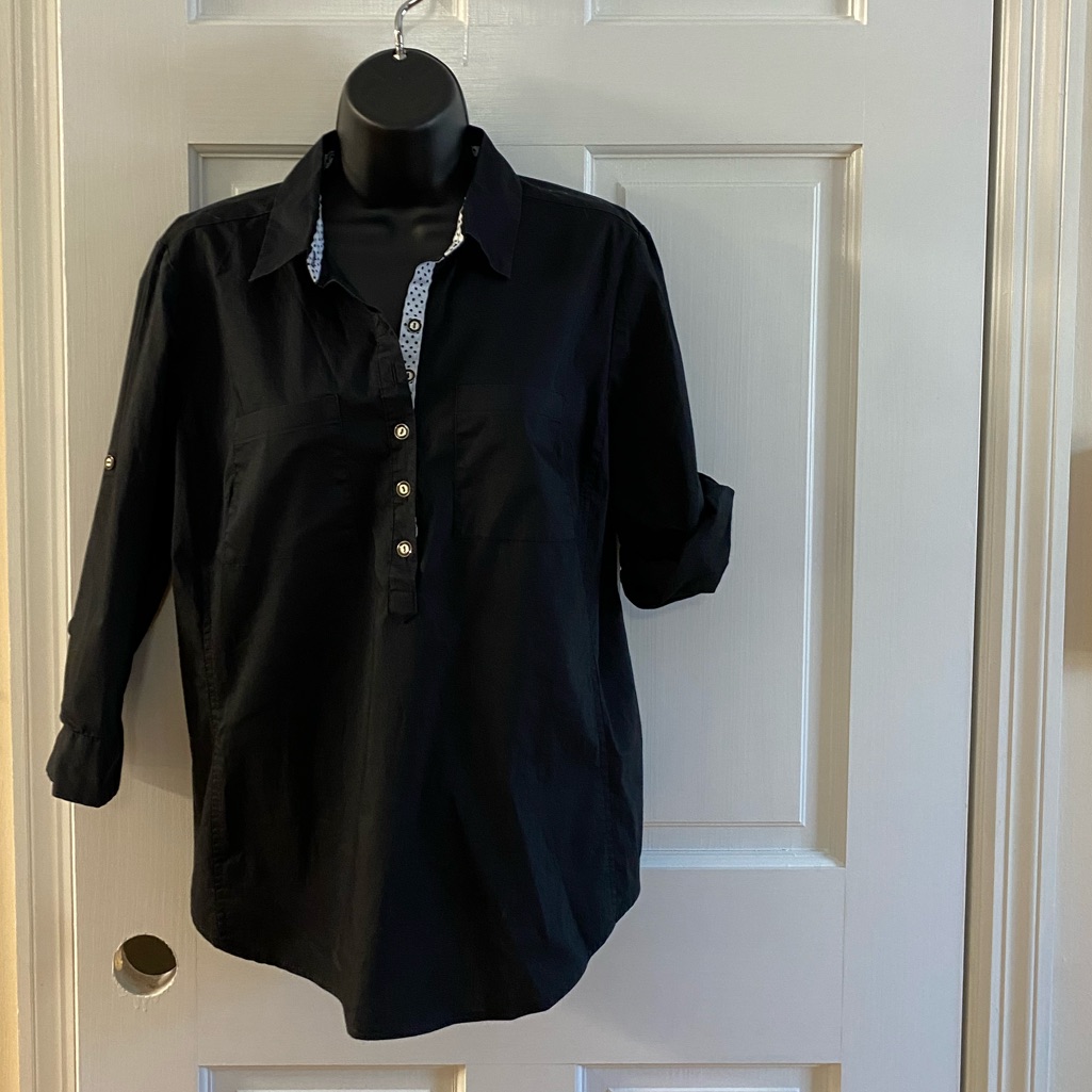 Black Half Button Down Top